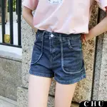 CHU FASHION 立體車線牛仔短褲  大口袋 彈力顯瘦 2色 S-XL