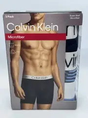 Calvin Klein Men's Microfiber Boxer Brief 3 PACK Size M Blue Solid and Striped