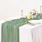 Sage Green Cheesecloth Table Runner, Gauze Boho Rustic Dusty Cheese Cloth Table Runner for Wedding Party First Communion Centerpiece Engagement Bridal Shower Boho Decoration (90x600cm)