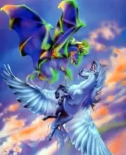 Mythical Pegasus Fighting in the Sky Sue Dawe Horse Fantasy Art Print (8x10)