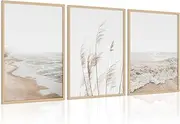 Beach Boho Prints Coastal Canvas UNFRAMED, Beach Pictures Wall Art Pampas Grass Ocean Poster Plant Landscape Beach Scene Artwork for Living Room Bedroom Decor 16x24 Inch, Set of 3