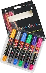 FRCOLOR Temporary Hair Dye Chalk Pens 6 Colors Hair Chalk Pen Set for Temporary Hair Color Easy for Parties Events
