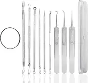 9 Pieces Stainless Steel Acne Needle Blackhead Removal Acne Cleaning Tweezers Pimple Popper Tool Kit with a Iron Box Comedones Extractor Acne Removal Kit for Blemish Whitehead Fatty Particle