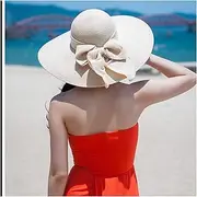 [TOMYEUS] Sun Hats Summer Sun Hat Wide Brim Bow Breathable Sun Hat Ladies Vacation Beach UV Protective Hat Beach Cap (Color : Beige)