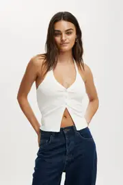 [Cotton On Women] Cotton On Women - Alexa Button Front Halter - Vintage white 2XL VINTAGE WHITE