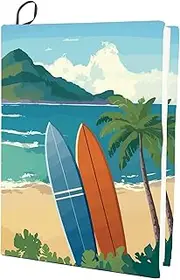 CRASPIRE Beach Elastic Book Cover Cloth Summer Sea Coconut Tree Design Washable Reusable Large Nylon Protective Covers 9.8x15.7 Inch Stretch Notebook Wraps Suitable for Most Hardcover Books Office