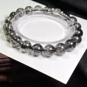 9.8mm Natural bar Black Hair Rutilated Crystal Round Beads Sphere Bracelet