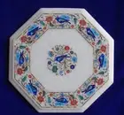 12" Floral Inlay Semi Precious Stone Work White Corner Side Marble Table Top