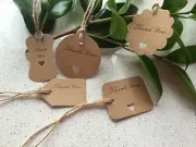 50-200Bonbonniere Favour Gift Tag/ Thank you card with String/Twines Kraft brown