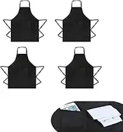 Chef Aprons,4 Pack Adjustable Bib Apron,Waterproof Apron,with 2 Pockets Cooking Kitchen Aprons,Adjustable Portable Wear-Resistant Canvas Apron for Kitchen Cooking Baking Garden BBQ(Black)