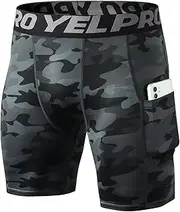Medicle Mens Compression Shorts Gym Running Short Tights Breathable Fitness Workout Shorts with Phone Pockets Camo Black