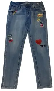New York And Co Jeans Women’s Sz 4 Blue Denim Nyc Embroidered Patches Boyfriend