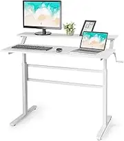 GIANTEX Standing Desk, 2-Tier Height Adjustable Standing Desk, Sit to Stand Workstation w/Shelf, Monitor Stand & Foldable Crank Handle, Ergonomic Computer Desk Workstation for Home Office (White)