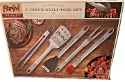 PARINI 5 Piece Grill Tool Set Tongs, Fork, Spatula, Basting & Cleaning Brush NIB