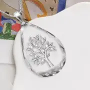 ZARD Tree of Life Crystal Teardrop Large Pendant Necklace in Fine Silver Plate