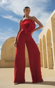 [Andres Otalora] Kali High-Waisted Chiffon Wide-Leg Pants