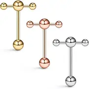 [Ruifan] T Shape Top Straight Barbell Tongue Ring Piercing 14G