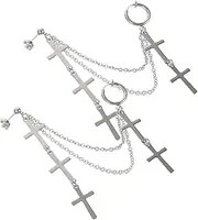 [DEARMAMY] 1pair Chain Cross Earrings for Men Cool Party Jewelry Comfortable Style for Weddings Birthdays and Ceremonies Unique Fashion Accessory for Boys and Men