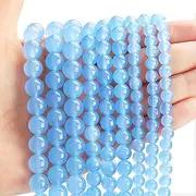 [AUREHEN] 6mm Aquamarine Chalcedony Round Semi Precious Loose Stone Beads, Natural Gemstone Beads Energy Healing Stones with Free Stretch Cord for Jewelry Making, DIY Bracelet Necklace
