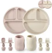PandaEar Silicone Baby Feeding Set 2pack Divided Suction Plate, Cup, Spoon, Fork