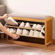 Solid Wood Entryway Shoe Storage Bench, Shoe Rack Organizer with Doors, Shoe Changing Stool Bench for Hallway, Mudroom, Closet and Garage