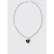 Mens Heart Pendant Chunky Chain Necklace in Silver