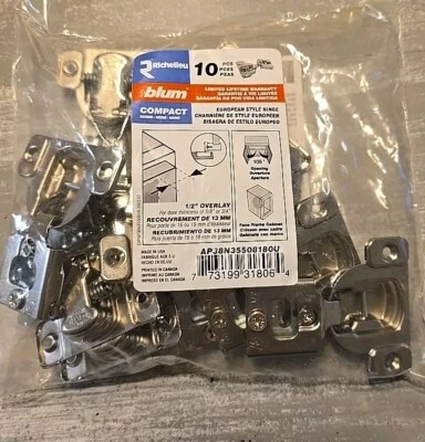 10 Pac Blum Face Frame 105 Degree 1/2 in. Overlay European Hinge Self Closing