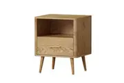 Oikiture Bedside Table 1 Drawer Open Shelf Side Natural