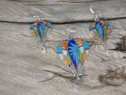 Hot Air Balloon Sterling Silver Mixed Gem Stone Opal 3 pc Pendant Earring Set