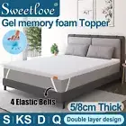 Dual-Layer Gel Memory Foam Mattress Topper Underlay All Size Pad Mat BambooCover