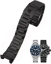[FOUUA] Stainless Steel Watch Strap 22mm for Tag Heuer Carrera Aquarace Series - Metal Bracelet and Genuine Leather Replacement Band in Silver and Black