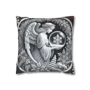 Monochrome Winter Angel Snow Globe Pillowcase, Elegant Christmas Cushion Cover