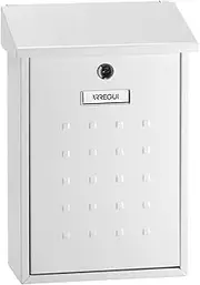Galvanised Steel Letter Box Size M (DIN A4 Post) Wall Letter Box for Outdoor Use Post Box with Name Plate and Post Flap, Weather-Resistant, White