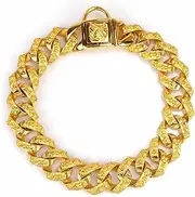 Gold Dog Chain Collar, Stainless Steel Training Collar, Heavy Duty Cuban Link Gold Plated 32mm Wide for Bully Pitbull, Bulldog, Mastiff (Size : 26inch)