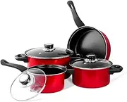 [Imperial Home] 7 Pc Carbon Steel Nonstick Cookware Set, Pots & Pans, Dishwasher Safe Cooking Set, Kitchen Essentials (Red)