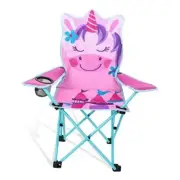 Kids Outdoor Folding Lawn and Camping Chair with Cup Holder and Pink Unicorn
