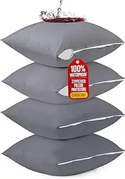 Utopia Bedding Zippered Waterproof Throw Pillow Protectors (No Pillow Inserts), European (Pack of 4, Gray), Bed Bug Proof Decorative Pillow Encasement Covers for Outdoors, Bed, Couch 26 x 26 inches