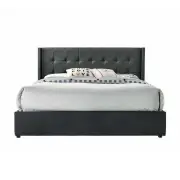 Sigurd Winged Headboard Gas Lift Storage Bed Frame - King - Charcoal