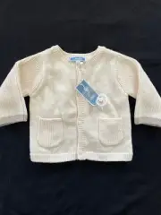 Jacadi (Paris) NWT Ivory/Taupe Trim Cotton/Wool/Poly/Alpaca Knit Cardigan-3Mos