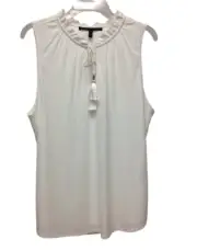 White House Black Market Womens MJ Tie Tassel Tank Top Blouse White Size XL