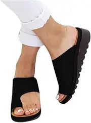 [MDERTEC] Sandals Women PU Leather Shoes Comfy Platform Flat Sole Ladies Casual Soft Big Toe Foot Correction Sandal Orthopedic Bunion Corrector Sandals (Black 40 EU)