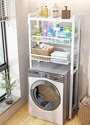 3-Tier Washing Machine Storage Rack,Bathroom Spacesaver,Pull-Out Washing Machine Multifunctional Storage Rack Carbon Steel, Strong Load-Bearing Easy to Assemble B