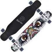 Sports Longboard Skateboard, 47" 7-Layer Maple Super Light Double Tilt Chinese Style Auspicious Pattern Brush Street Dance Board Beginner Adult Girl Professional Skateboard