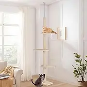 BEASTIE Cat Tree 230-286cm Floor-to-Ceiling Cat Tower with Adjustable Height, Multi-Level Cat Scratcher Tower, Cat Condo Play House Furniture for Kittens Climbing, Beige