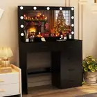 Vanity Table Set Makeup Dressing Table w/ 3-Color Lighted Mirror and 5 Drawers