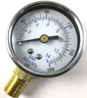 QUALITY AIR COMPRESSOR 0-200 PSI PRESSURE GAUGE WITH 1/4 INCH THREAD