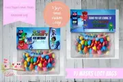 PERSONALISED BIRTHDAY PARTY LOOT BAG & TOPPER - PJ MASKS GEKKO OWLETTE CATBOY