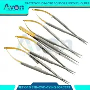 German 5 Castroviejo Micro Scissors Needle Holder Forceps Dental Eye Set Kit