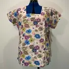 Landau Floral Patterned Scrub Top - Size Large