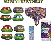 Teenage Mutant Ninja Turtles TMNT Birthday Party Supplies Decoration Bundle Includes Table Cover, Hanging Decorations, Paper Masks